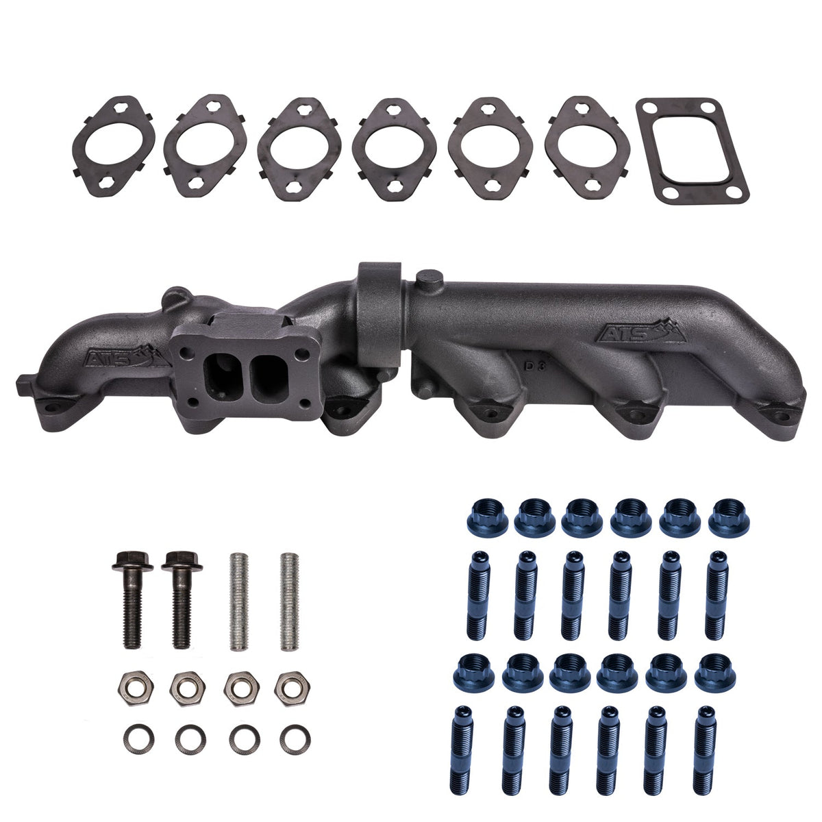 Pulse Flow Exhaust Manifold Kit Fits 2003-2007 5.9L Cummins 2-Pc T4 With Gaskets Premium Hardware ATS ATS Diesel Performance