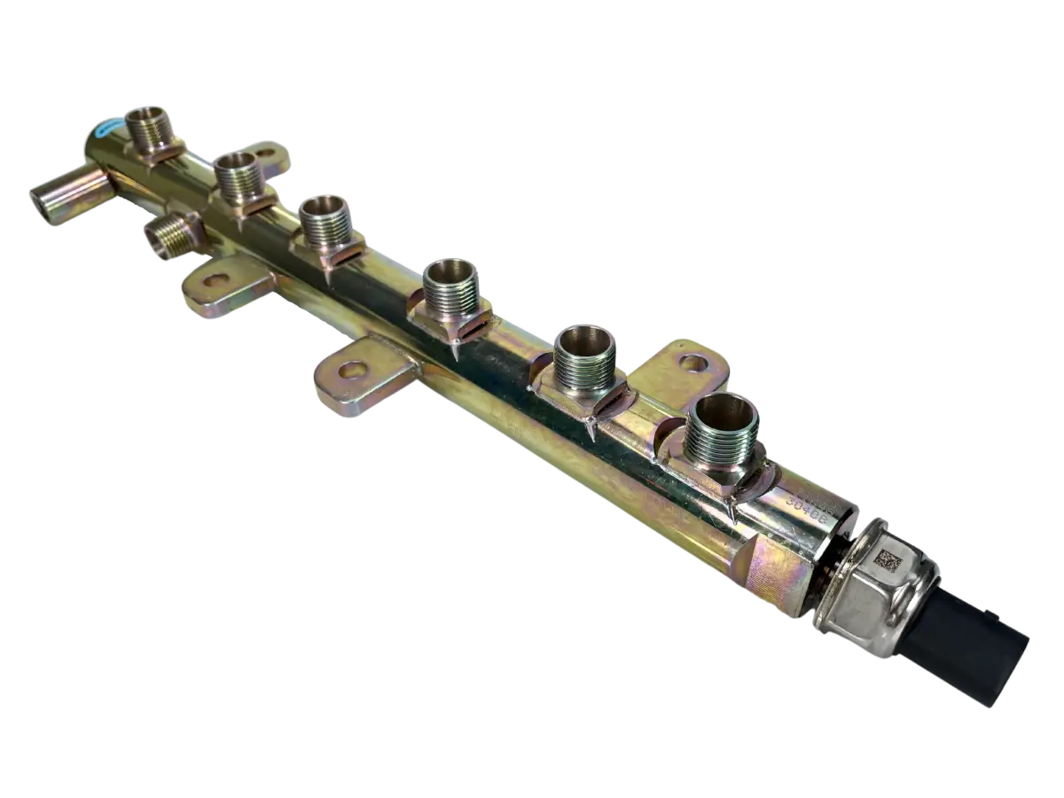 Exergy Performance Replacement Fuel Rail for 2013-2018 Cummins 6.7, complete with sensor and PRV for consistent fuel regulation and reliability.