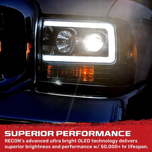 Ford Super Duty 99-04 Projector Headlights OLED Halos DRL Smoked or Clear Lens Recon