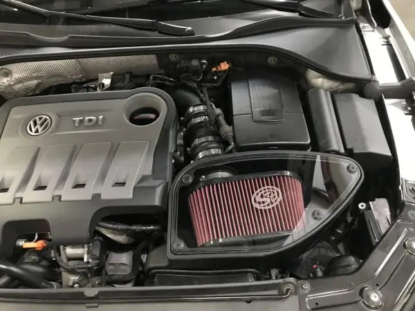 Cold Air Intake For 10-14 VW 2.0L TDI , 2015 VW Jetta 2.0L TDI Cotton Cleanable Red S and B view 12