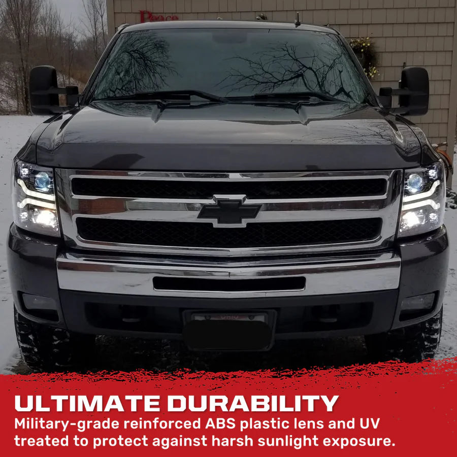 Chevrolet Silverado 07-13 (2nd Gen Single-Wheel 1500/2500/3500) Projector Headlights OLED Halos DRL - Smoked or Clear Lens - TAMELESS PERFORMANCE