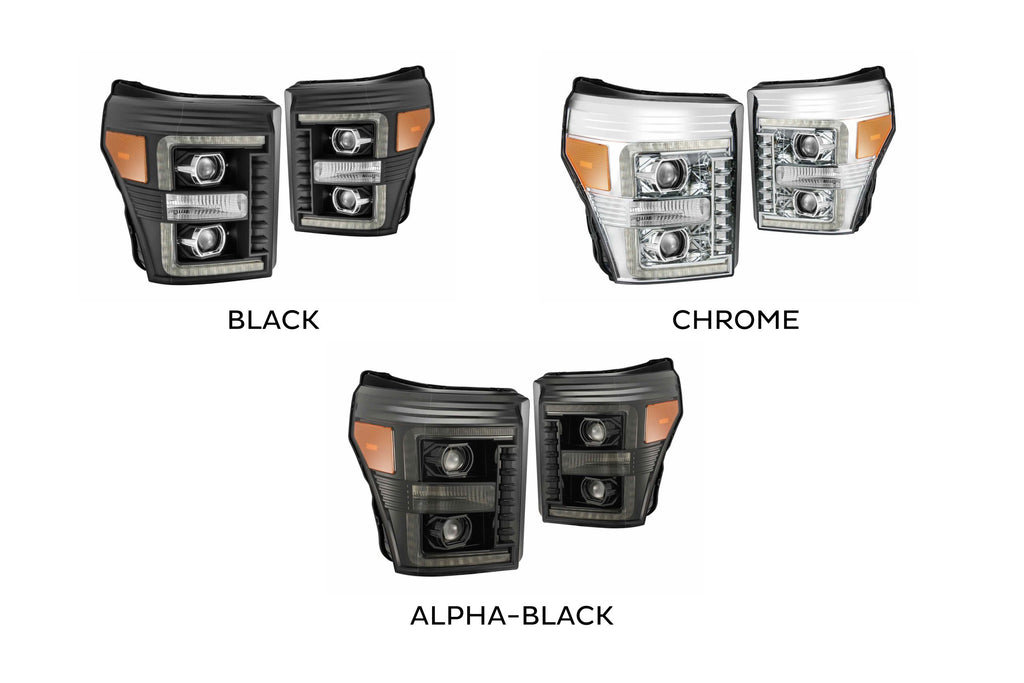 Ford Super Duty (11-16): AlphaRex Luxx Headlights ED Projector Headlights Driven Light Group