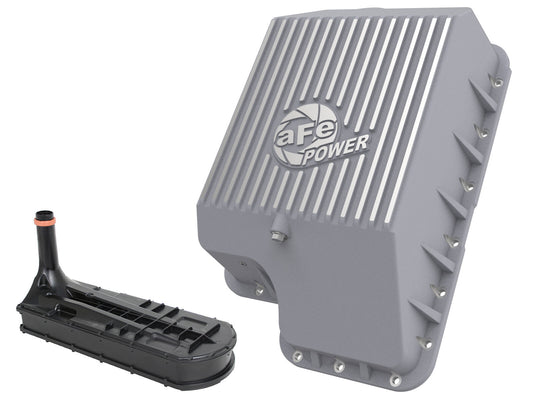 Street Series Transmission Pan Black w/ Machined Fins Ford Diesel Trucks 94-10 V8-7.3L/6.0L/6.4L (td) aFe Power aFe Power