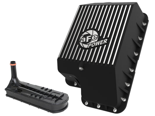 Pro Series Transmission Pan Black w/ Machined Fins Ford Diesel Trucks 94-10 V8-7.3L/6.0L/6.4L (td) aFe Power aFe Power