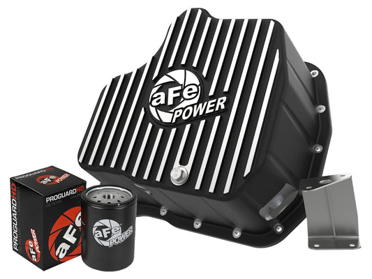 Pro Series Engine Oil Pan Black w/ Machined Fins GM Diesel Trucks 11-16 V8-6.6L (td) Lml 11 Quart Capacity aFe Power aFe Power