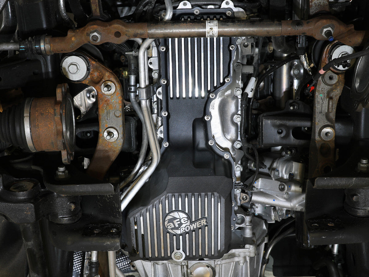 Pro Series Engine Oil Pan Black w/ Machined Fins GM Diesel Trucks 20-26 V8-6.6L (td) L5P aFe Power aFe Power