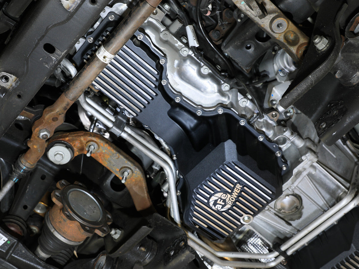 Pro Series Engine Oil Pan Black w/ Machined Fins GM Diesel Trucks 20-26 V8-6.6L (td) L5P aFe Power aFe Power