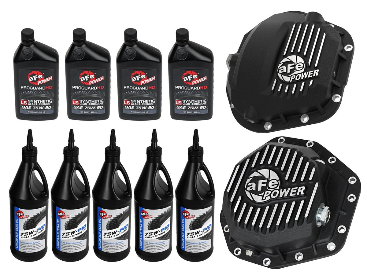 Front & Rear Diff Guard Package w/ Oil Ford Diesel Trucks 17-22 V8 (Dana Super 60 & Dana M275-14) aFe Power aFe Power