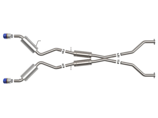 Takeda 2-1/2 Inch 304 Stainless Cat-Back Exhaust w/ Resonator and Blue Flame Tip Nissan 370Z 09-20 V6-3.7L aFe Power