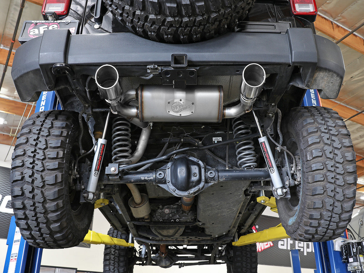 Rebel Series 2-1/2 Inch 409 Stainless Steel Axle-Back Exhaust w/ Polished Tips Jeep Wrangler (JK) 07-18 V6-3.6L/3.8L aFe Power aFe Power