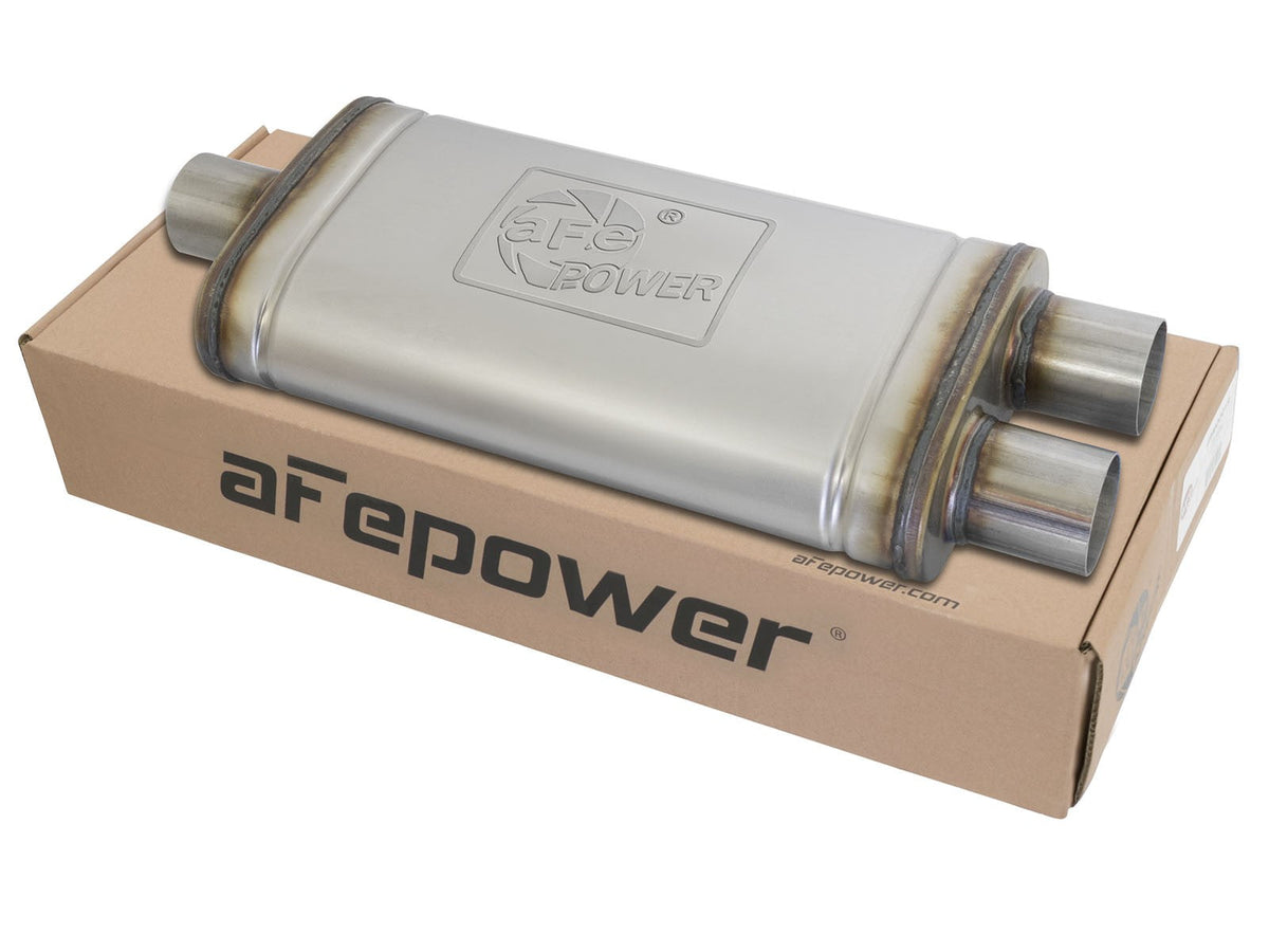 Mach Force-Xp 409 Stainless Steel Muffler 2-1/2 Inch ID Center/Dual-Outlet x 9 Inch W x 4 Inch H x 18 Inch L - Oval Body aFe Power aFe Power