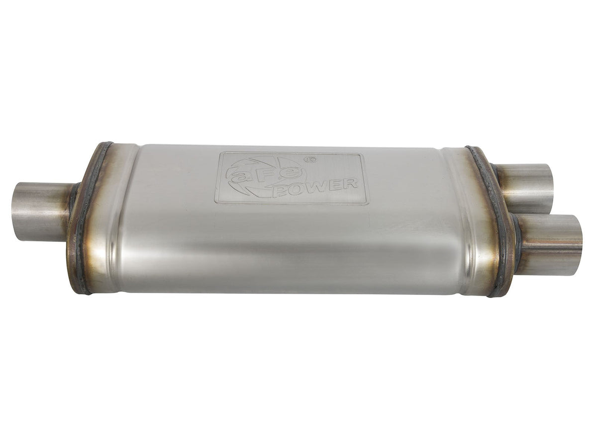 Mach Force-Xp 409 Stainless Steel Muffler 2-1/2 Inch ID Center/Dual-Outlet x 9 Inch W x 4 Inch H x 18 Inch L - Oval Body aFe Power aFe Power