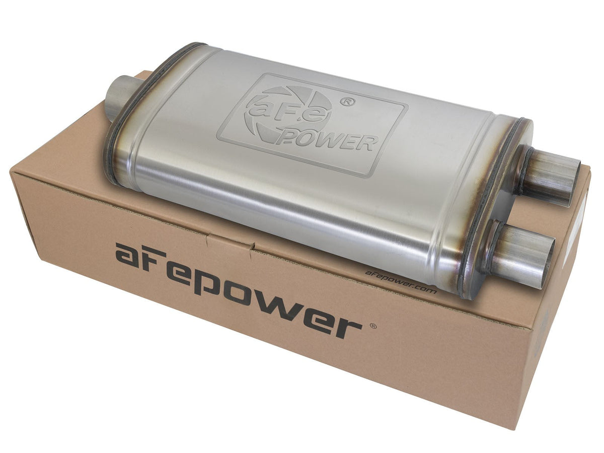 Mach Force-Xp 409 Stainless Steel Muffler 3 Inch ID Center/2-1/2 Inch ID Dual-Outlet x 11 Inch W x 6 Inch H x 22 Inch L - Oval Body aFe Power aFe Power