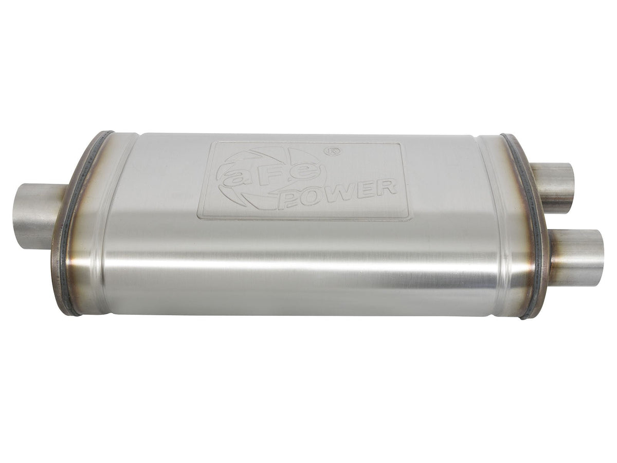Mach Force-Xp 409 Stainless Steel Muffler 3 Inch ID Center/2-1/2 Inch ID Dual-Outlet x 11 Inch W x 6 Inch H x 22 Inch L - Oval Body aFe Power aFe Power