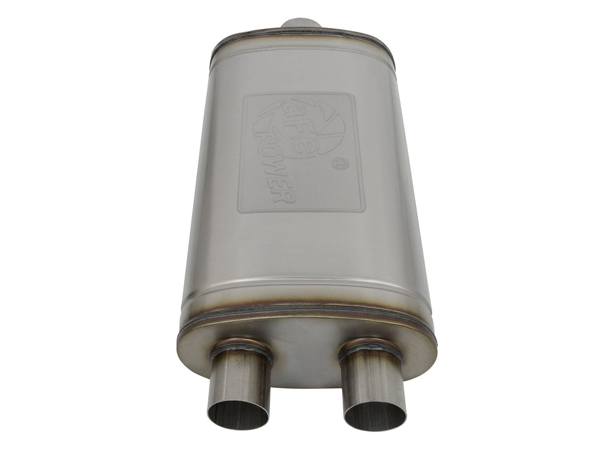 Mach Force-Xp 409 Stainless Steel Muffler 3 Inch ID Center/2-1/2 Inch ID Dual-Outlet x 11 Inch W x 6 Inch H x 22 Inch L - Oval Body aFe Power aFe Power