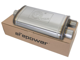 compare product Mach Force-Xp 409 Stainless Steel Muffler 3 Inch ID Center/Dual-Outlet x 11 Inch W x 6 Inch H x 22 Inch L - Oval Body aFe Power