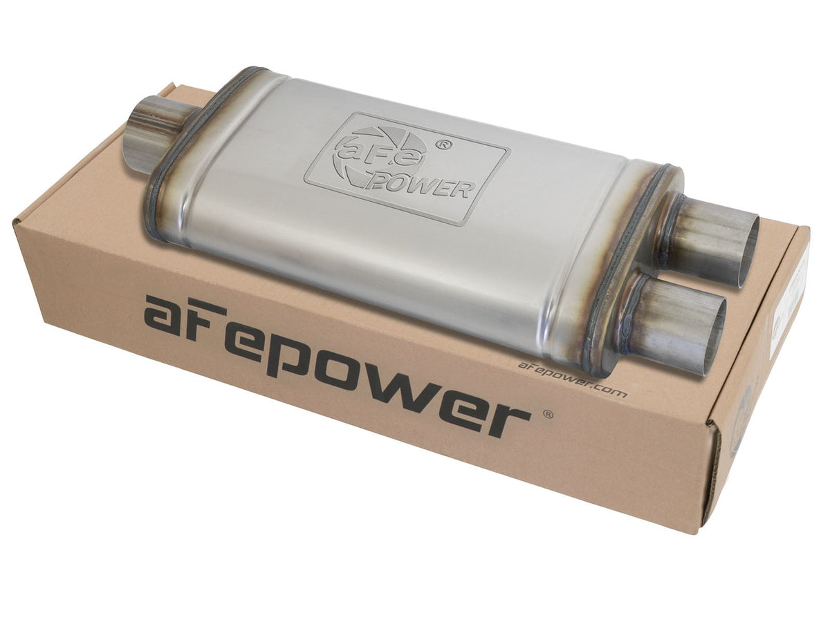Mach Force-Xp 409 Stainless Steel Muffler 3 Inch ID Center/2-1/2 Dual-Outlet x 18 Inch L x 9 Inch W x 4 Inch H - Oval Body aFe Power aFe Power
