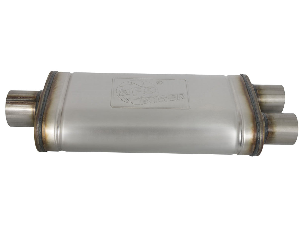 Mach Force-Xp 409 Stainless Steel Muffler 3 Inch ID Center/2-1/2 Dual-Outlet x 18 Inch L x 9 Inch W x 4 Inch H - Oval Body aFe Power aFe Power