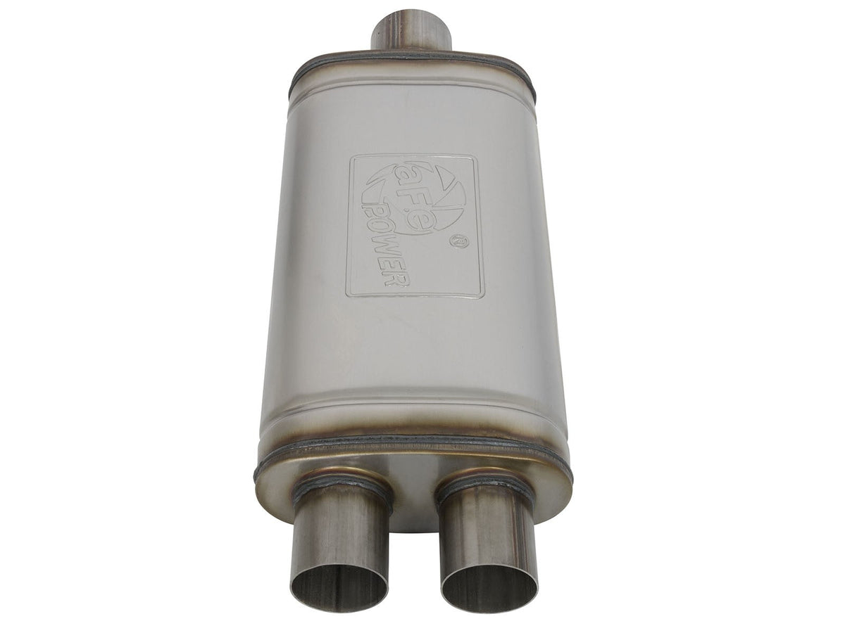 Mach Force-Xp 409 Stainless Steel Muffler 3 Inch ID Center/2-1/2 Dual-Outlet x 18 Inch L x 9 Inch W x 4 Inch H - Oval Body aFe Power aFe Power