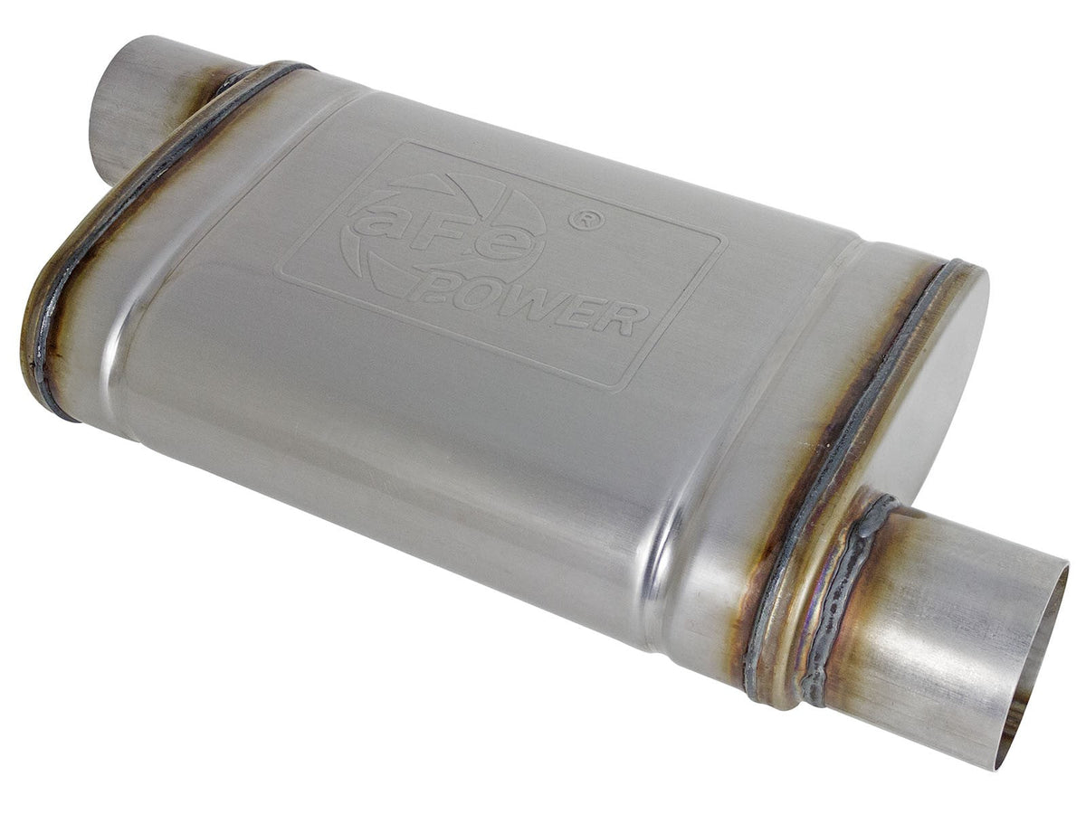 Mach Force-Xp 409 Stainless Steel Muffler 3 Inch ID Offset/Offset x 4 Inch H x 9 Inch W x 14 Inch L - Oval Body aFe Power aFe Power