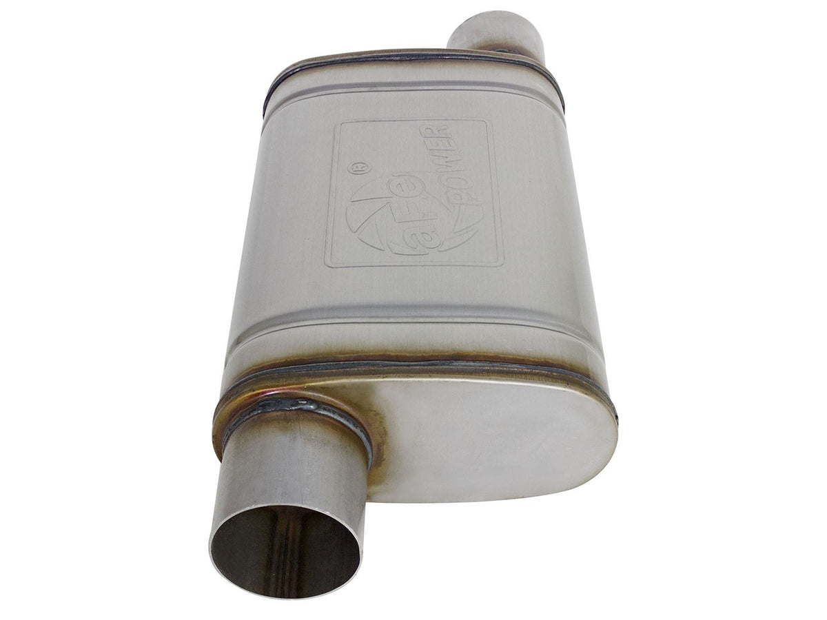 Mach Force-Xp 409 Stainless Steel Muffler 3 Inch ID Offset/Offset x 4 Inch H x 9 Inch W x 14 Inch L - Oval Body aFe Power aFe Power