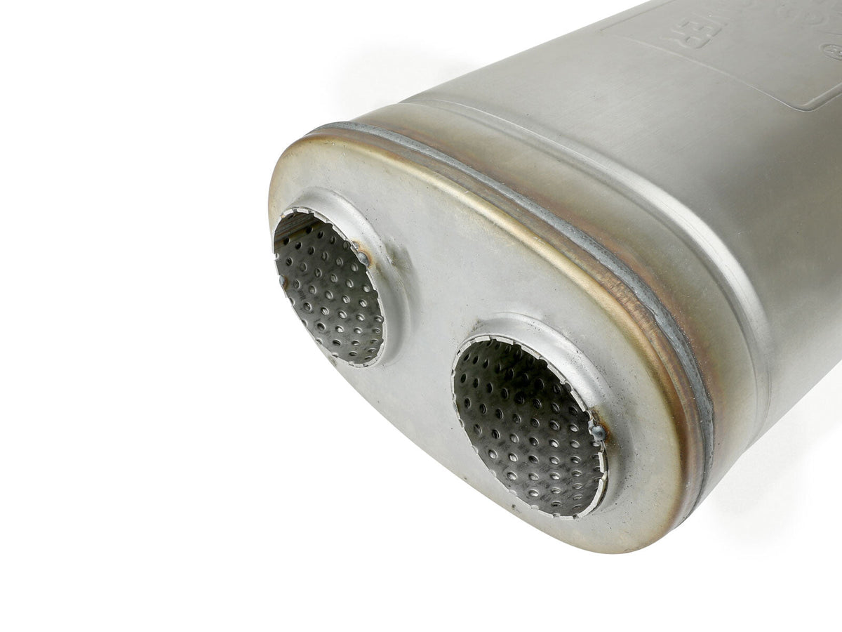 Mach Force-Xp 409 Stainless Steel Muffler 2-1/2 Inch Dual Inlet/Dual Outlet 5 Inch H x 8 Inch W x 18 Inch L - Oval Body aFe Power aFe Power