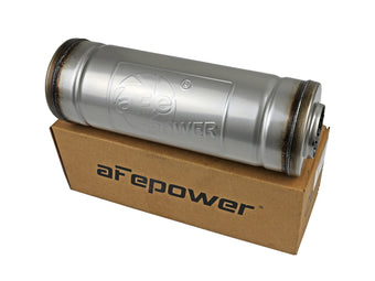 compare product Mach Force-Xp 304 Stainless Steel Muffler 2-1/2 Inch ID Center/Center x 9 Inch Dia. x 14 Inch L - Round Body aFe Power