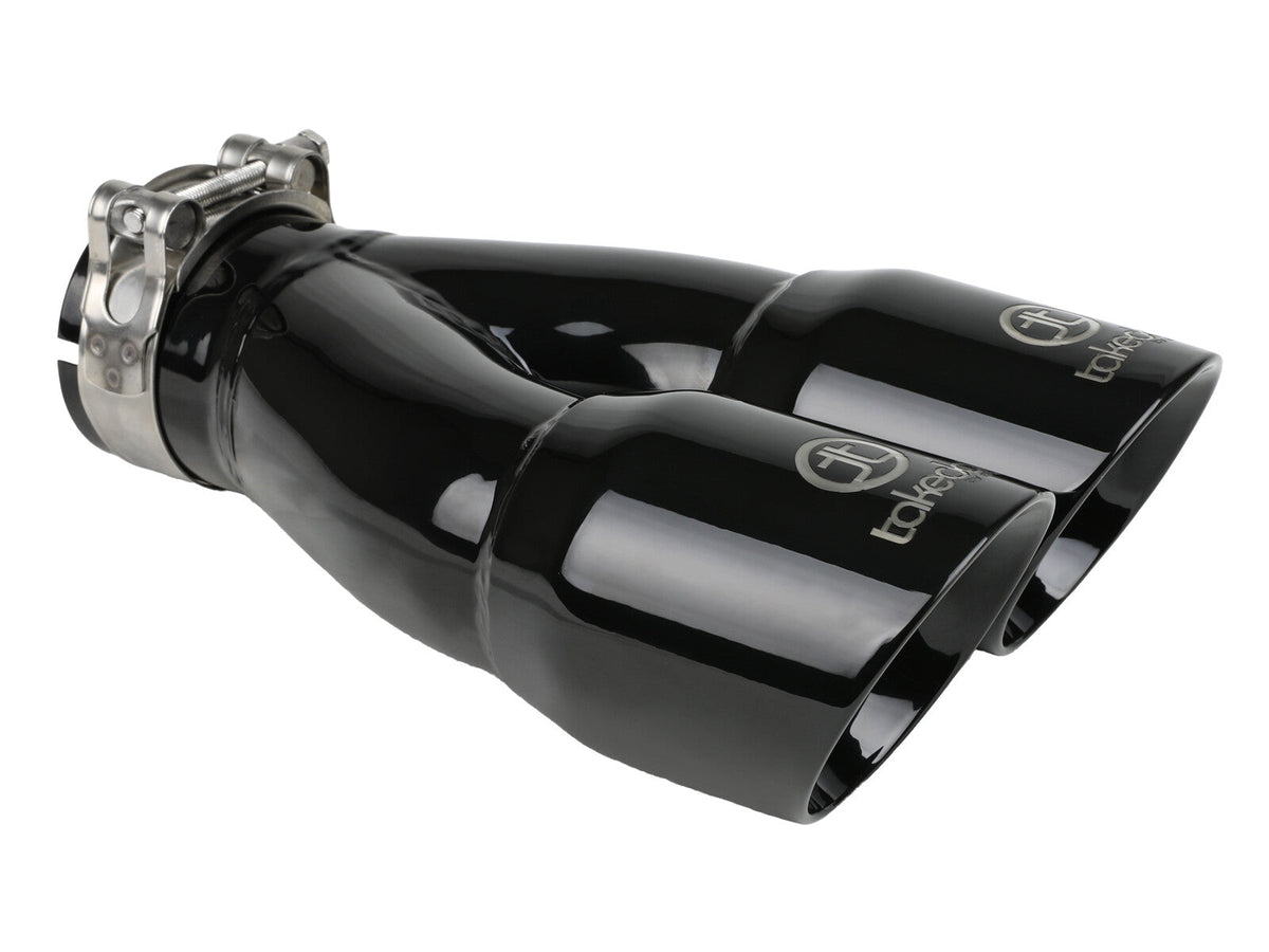Takeda 304 Stainless Steel Clamp-on Exhaust Tip Black 2-1/2 Inch Inlet x 3 Inch Dual Outlet x 9-1/2 Inch L aFe Power aFe Power