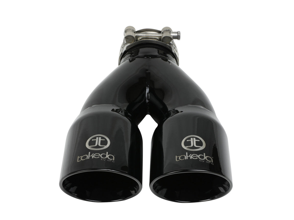 Takeda 304 Stainless Steel Clamp-on Exhaust Tip Black 2-1/2 Inch Inlet x 3 Inch Dual Outlet x 9-1/2 Inch L aFe Power aFe Power