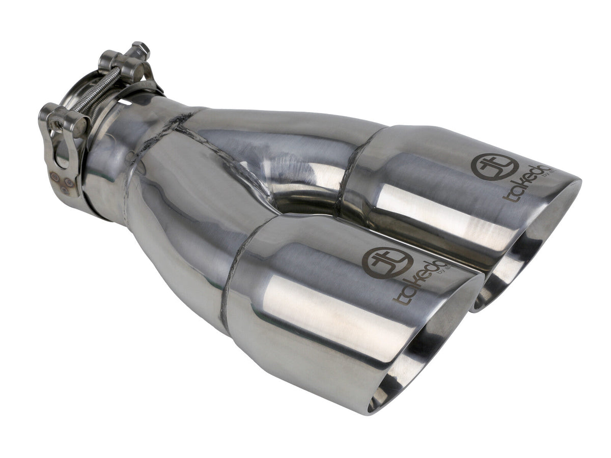 Takeda 304 Stainless Steel Clamp-on Exhaust Tip Polished 2-1/2 Inch Inlet x 3 Inch Dual Outlet x 9-1/2 Inch L aFe Power aFe Power