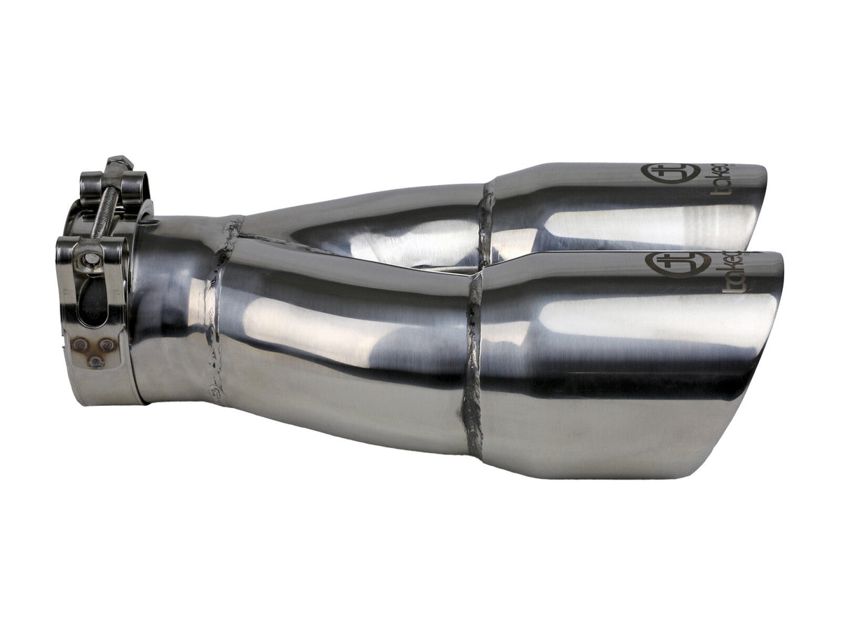 Takeda 304 Stainless Steel Clamp-on Exhaust Tip Polished 2-1/2 Inch Inlet x 3 Inch Dual Outlet x 9-1/2 Inch L aFe Power aFe Power