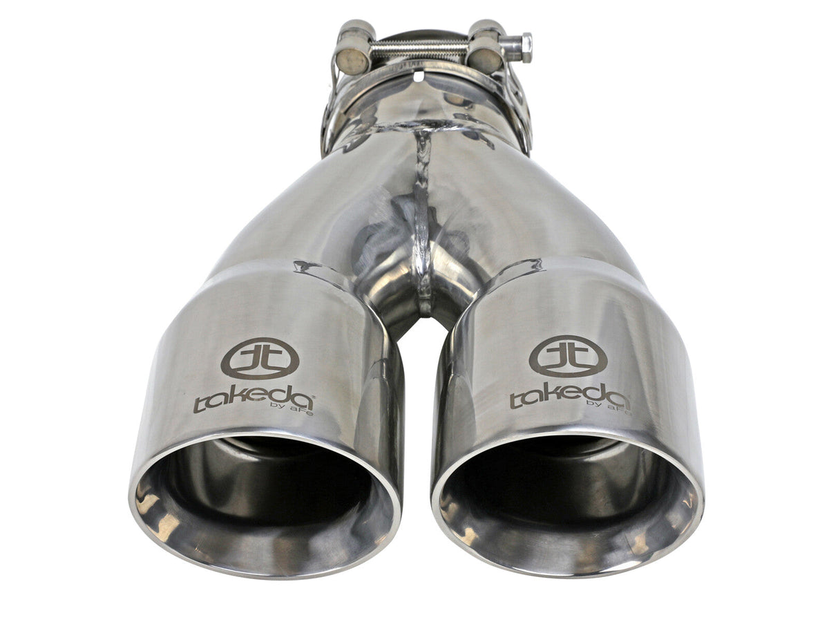 Takeda 304 Stainless Steel Clamp-on Exhaust Tip Polished 2-1/2 Inch Inlet x 3 Inch Dual Outlet x 9-1/2 Inch L aFe Power aFe Power