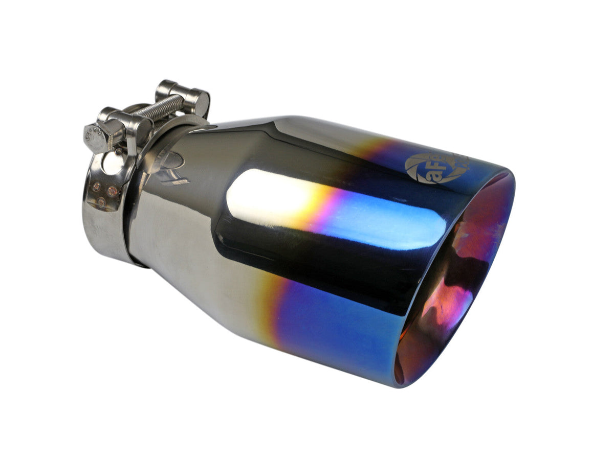 Mach Force-Xp 304 Stainless Steel Clamp-on Exhaust Tip Blue Flame 2-1/2 Inch Inlet x 4 Inch Outlet x 7 Inch L aFe Power aFe Power