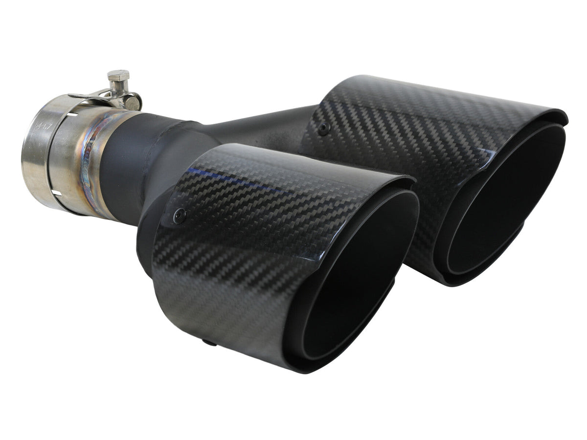 Takeda 304 Stainless Steel Clamp-on Exhaust Tip Carbon Fiber 2-1/2 Inch Inlet x 4 Inch Outlet x 12 Inch L Left aFe Power aFe Power
