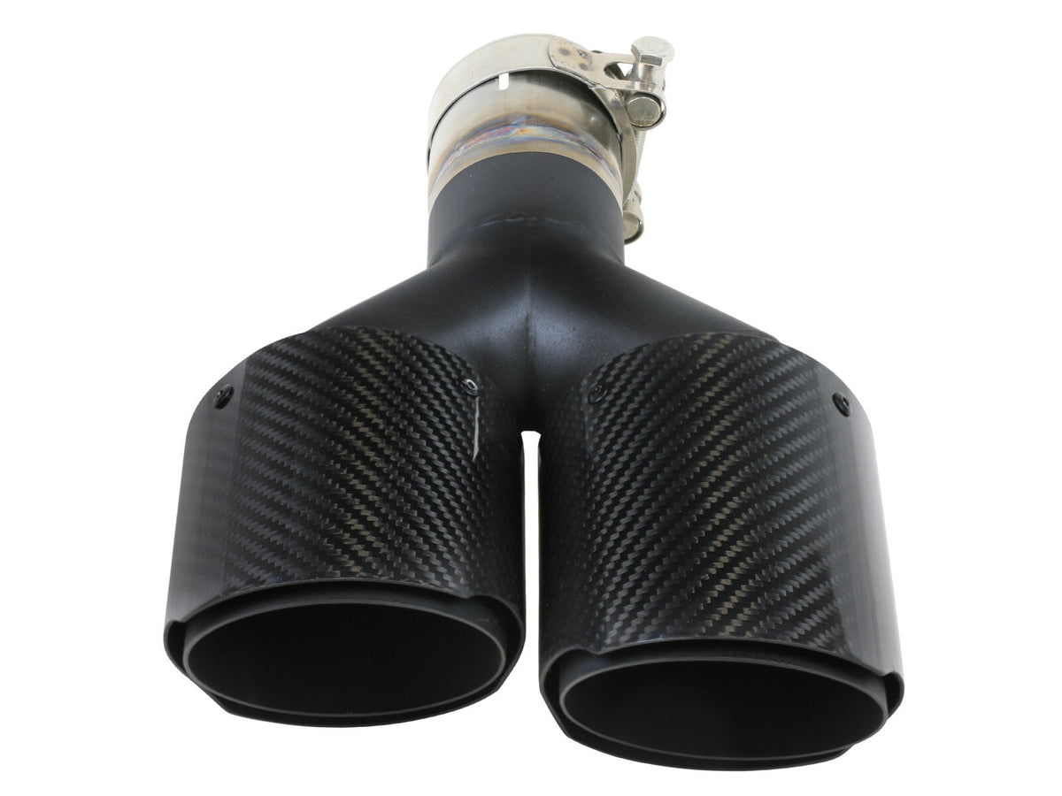 Takeda 304 Stainless Steel Clamp-on Exhaust Tip Carbon Fiber 2-1/2 Inch Inlet x 4 Inch Outlet x 12 Inch L Left aFe Power aFe Power