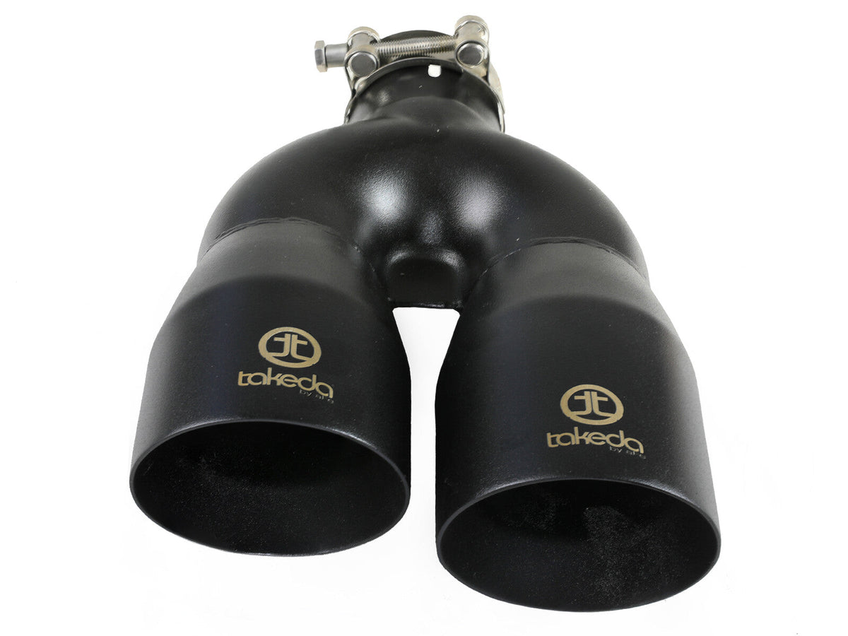 Takeda 304 Stainless Steel Clamp-on Exhaust Tip Black 2-1/2 Inch Inlet x 4 Inch Outlet x 12 Inch L Left aFe Power aFe Power