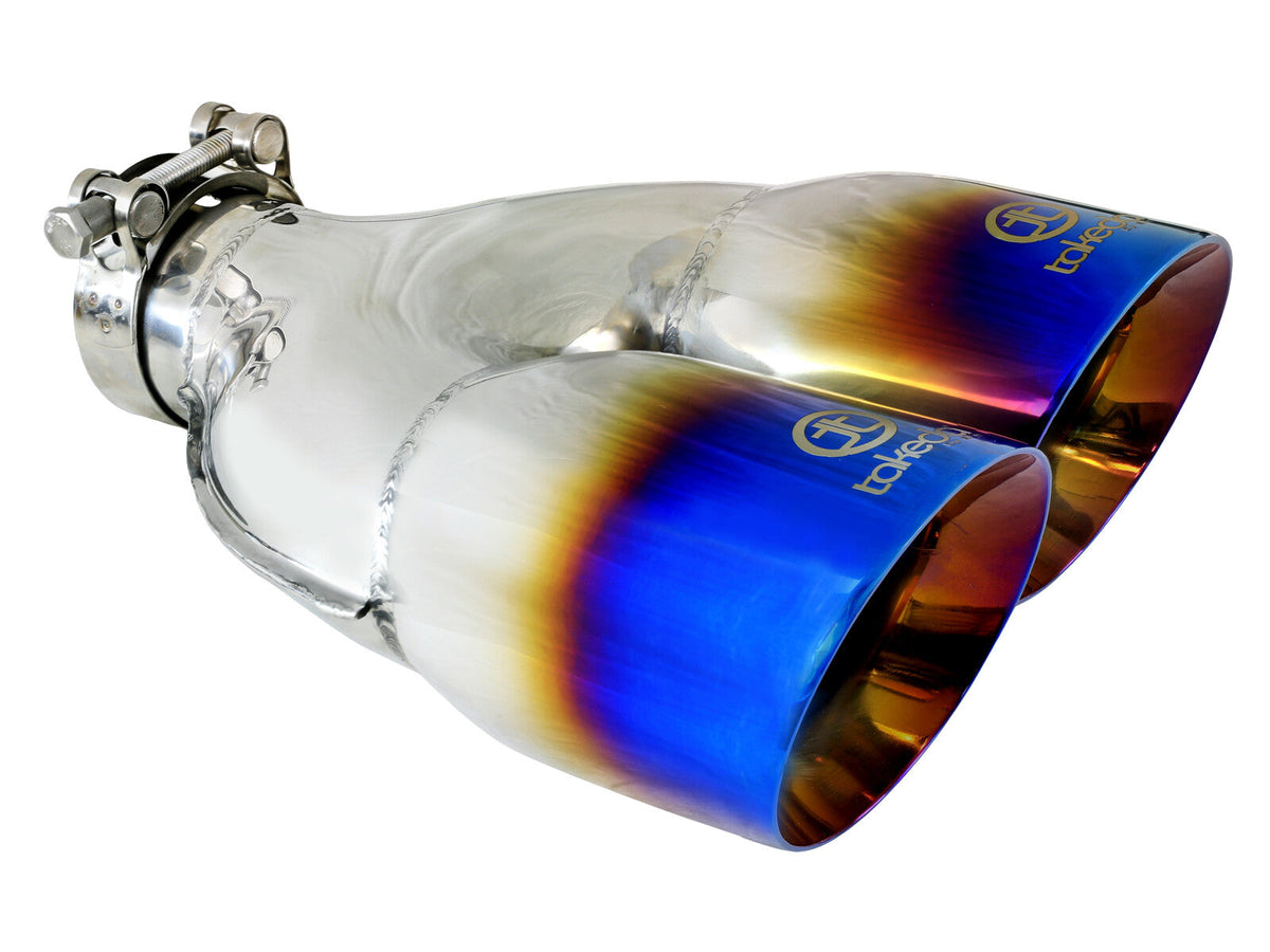 Takeda 304 Stainless Steel Clamp-on Exhaust Tip Blue Flame 2-1/2 Inch Inlet x 4 Inch Outlet x 12 Inch L Right aFe Power aFe Power