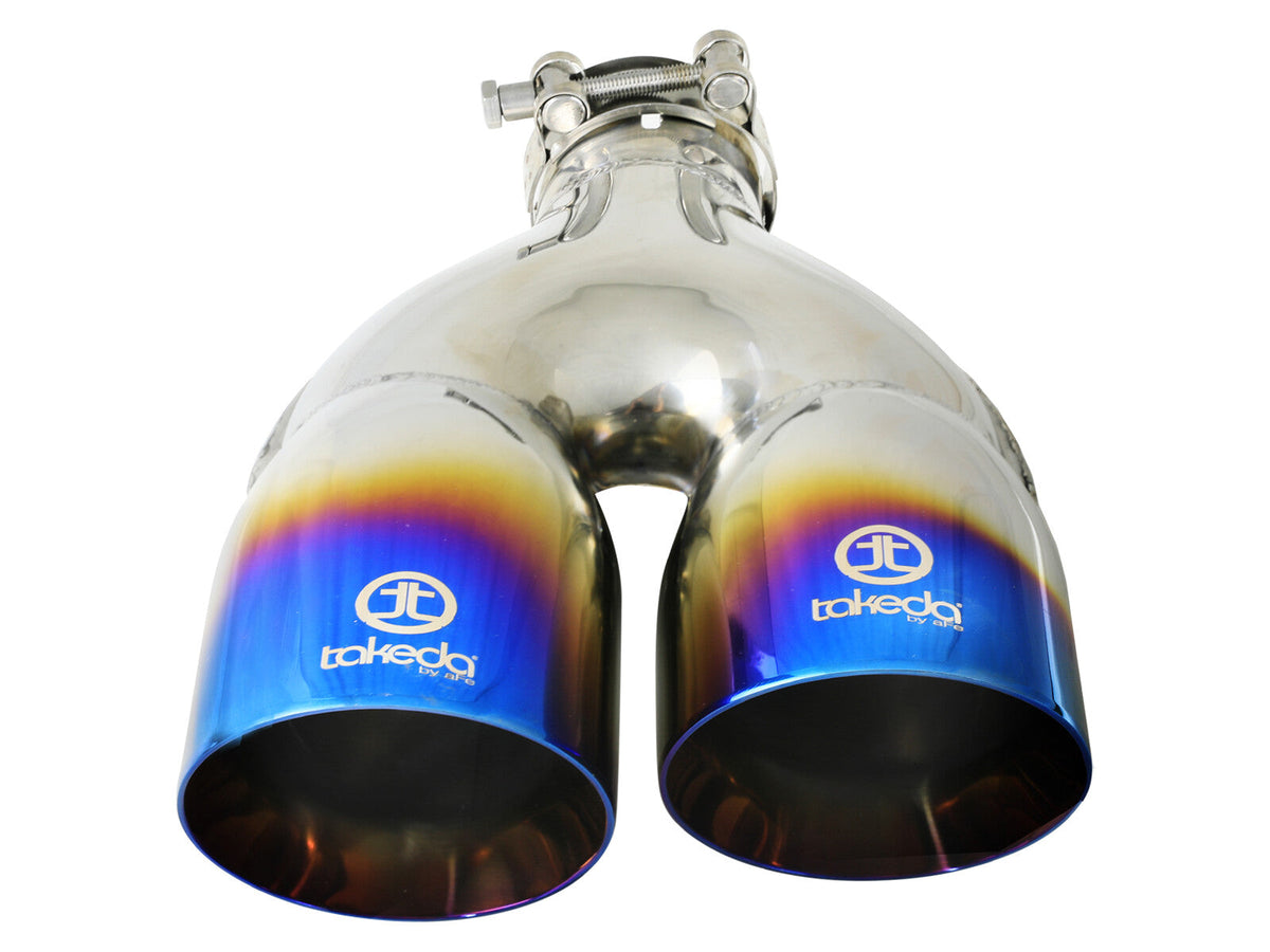 Takeda 304 Stainless Steel Clamp-on Exhaust Tip Blue Flame 2-1/2 Inch Inlet x 4 Inch Outlet x 12 Inch L Right aFe Power aFe Power
