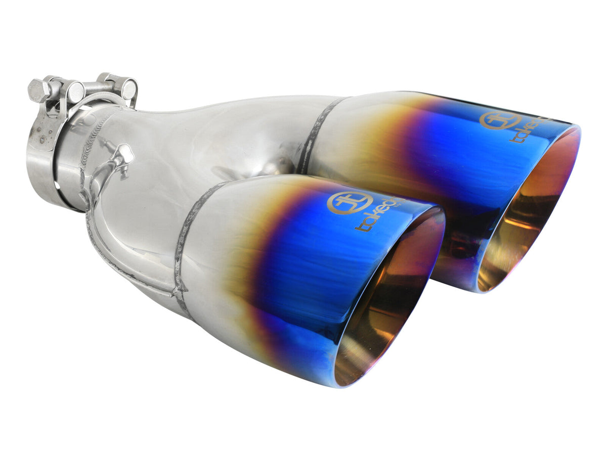 Takeda 304 Stainless Steel Clamp-on Exhaust Tip Blue Flame 2-1/2 Inch Inlet x 4 Inch Outlet x 12 Inch L Left aFe Power aFe Power