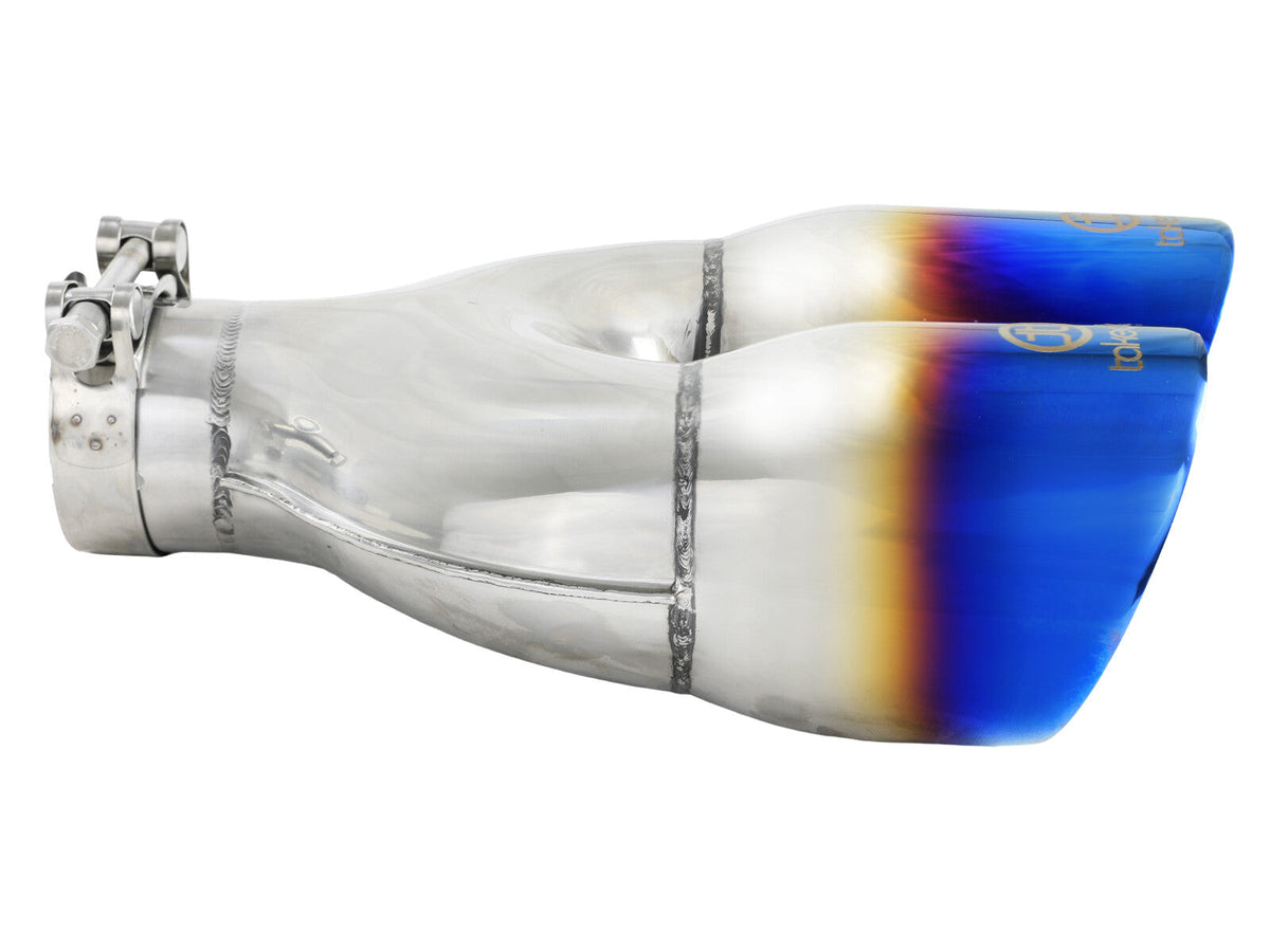 Takeda 304 Stainless Steel Clamp-on Exhaust Tip Blue Flame 2-1/2 Inch Inlet x 4 Inch Outlet x 12 Inch L Left aFe Power aFe Power