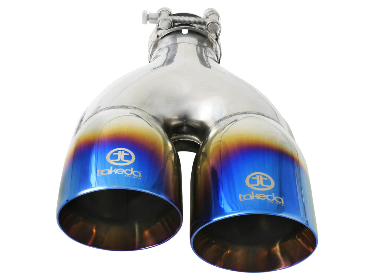 Takeda 304 Stainless Steel Clamp-on Exhaust Tip Blue Flame 2-1/2 Inch Inlet x 4 Inch Outlet x 12 Inch L Left aFe Power aFe Power