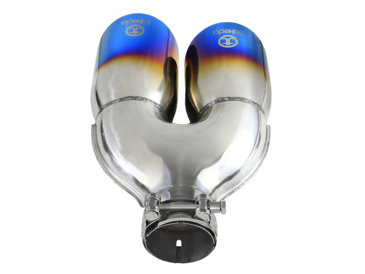 Takeda 304 Stainless Steel Clamp-on Exhaust Tip Blue Flame 2-1/2 Inch Inlet x 4 Inch Outlet x 12 Inch L Left aFe Power aFe Power