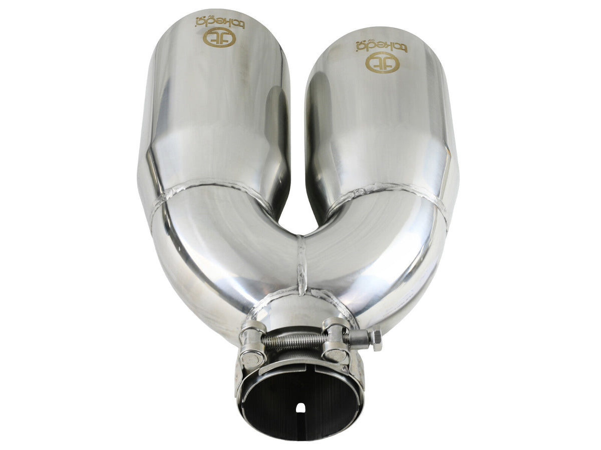 Takeda 304 Stainless Steel Clamp-on Exhaust Tip Polished 2-1/2 Inch Inlet x 4 Inch Outlet x 12 Inch L Left aFe Power aFe Power
