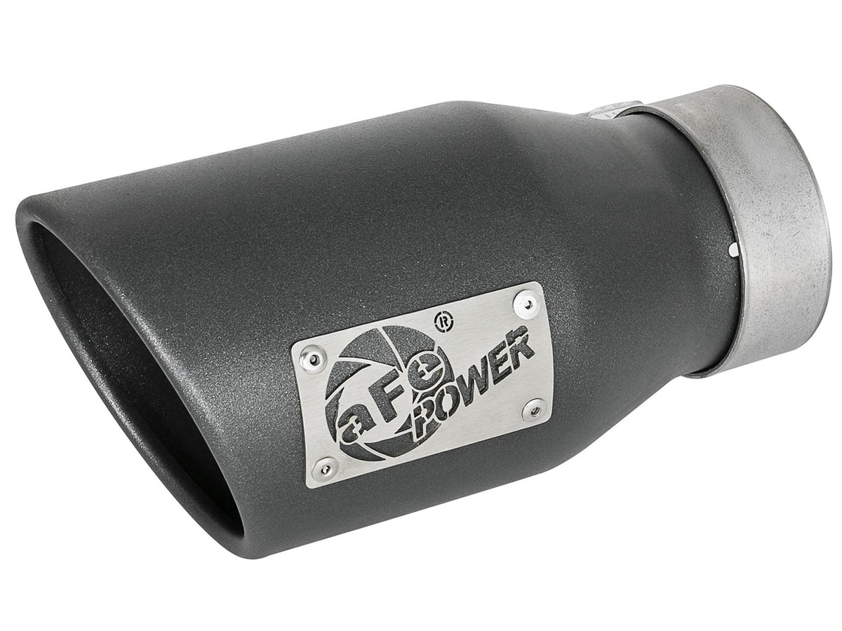 Mach Force-Xp 409 Stainless Steel Clamp-on Exhaust Tip High-Temp Metallic Black 3 Inch Inlet x 4-1/2 Inch Outlet x 9 Inch L Left aFe Power aFe Power