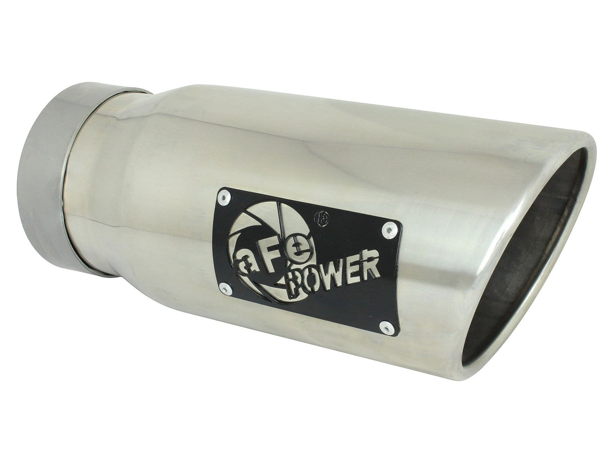 Mach Force-Xp 304 Stainless Steel Clamp-on Exhaust Tip Polished 4 Inch Inlet x 5 Inch Outlet x 12 Inch L Angle Cut aFe Power aFe Power