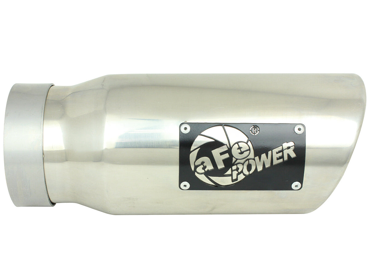 Mach Force-Xp 304 Stainless Steel Clamp-on Exhaust Tip Polished 4 Inch Inlet x 5 Inch Outlet x 12 Inch L Angle Cut aFe Power aFe Power