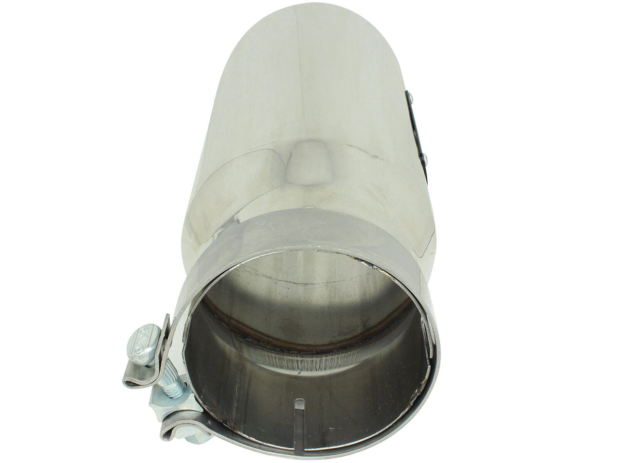 Mach Force-Xp 304 Stainless Steel Clamp-on Exhaust Tip Polished 4 Inch Inlet x 5 Inch Outlet x 12 Inch L Angle Cut aFe Power aFe Power