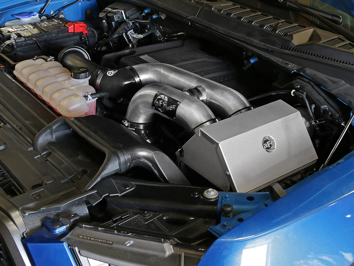 Rapid Induction Cold Air Intake System w/ Pro 5R Filter Brushed Ford F-150/Raptor 17-20 V6-3.5L (tt)/Expedition 18-21 V6-3.5L (tt) aFe Power aFe Power