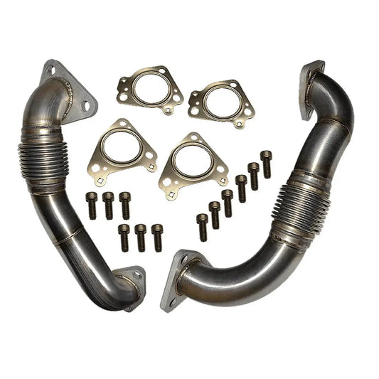 ATS Direct Replacement Up-Pipe Kit for 2001-2010 Chevy/GMC 6.6L Duramax, showing durable stainless steel construction designed to improve exhaust flow and prevent leaks