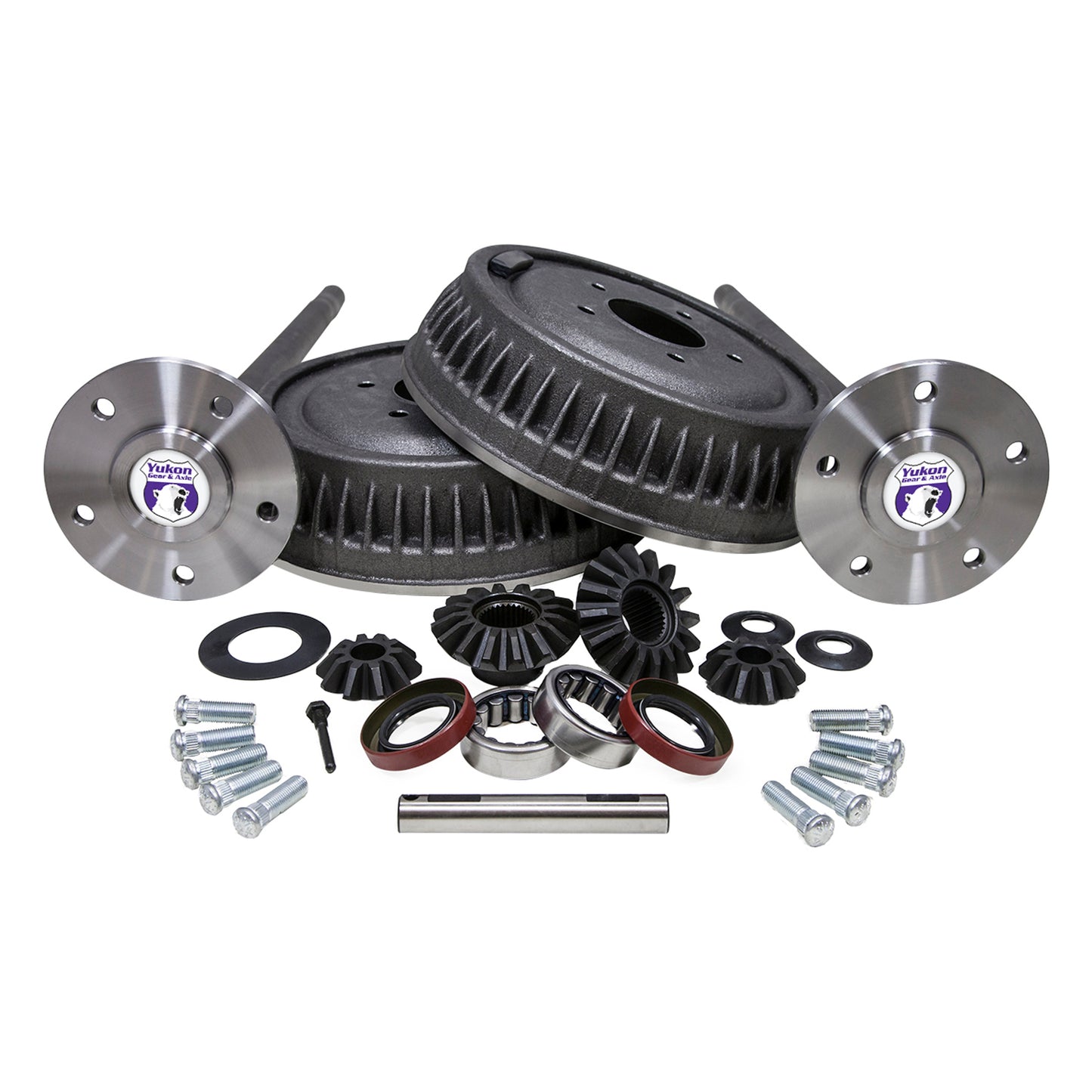 5 Lug Conversion Kit For 1963-1964 GM 12-Bolt Truck 30- Spline 12T '63-'64 5 Lug Rear Axle Conv Kit W/Axles Spider Gears Drums Bearings & Studs 30 34 Inch 30 Spline 5X5 Yukon Gear